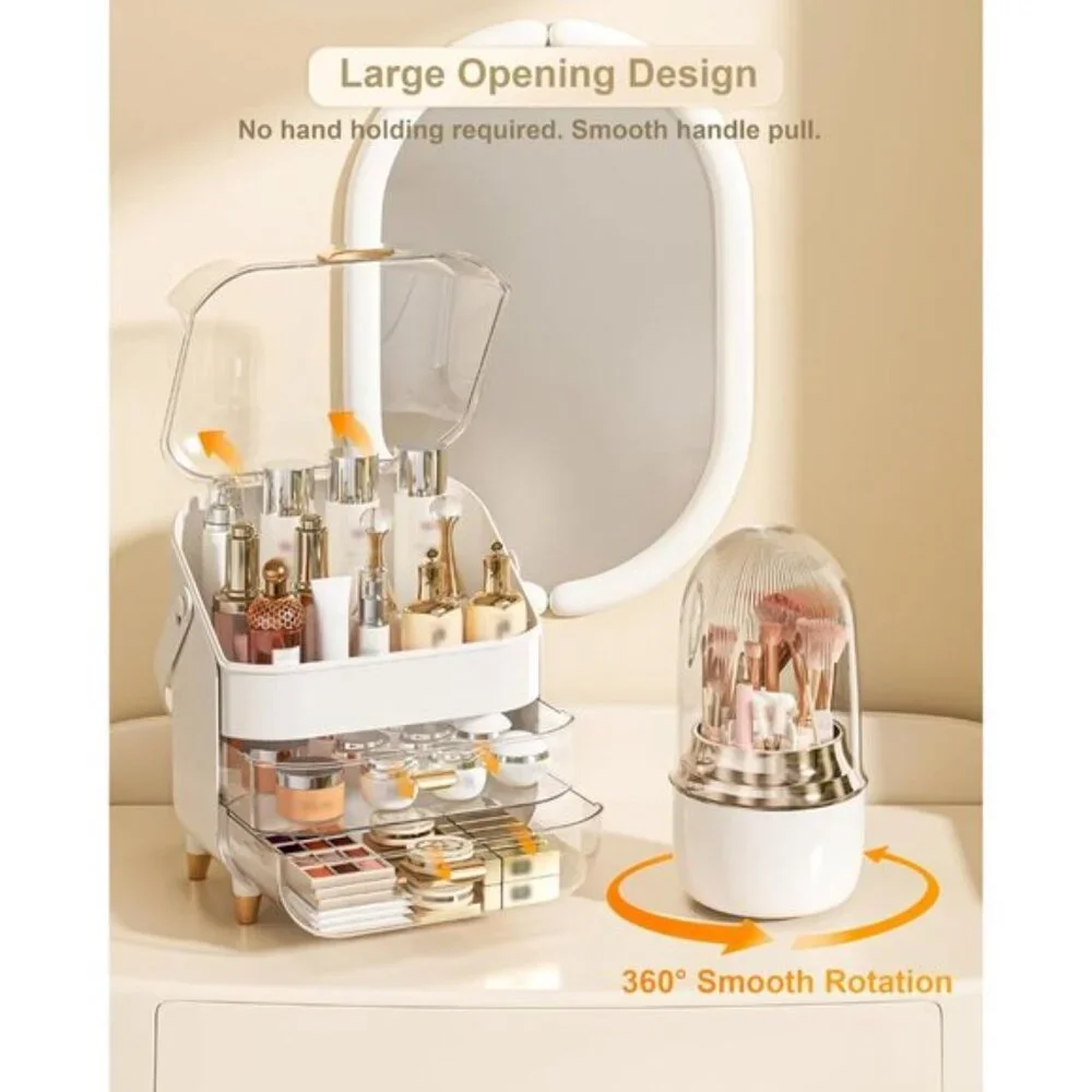 New Rose Gold Makeup Organizer for Vanity & Storage Box Cosmetic Display Cases